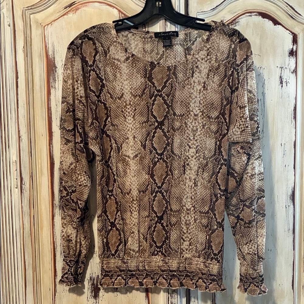 Elegant Brown Snakeskin Long Sleeve Top